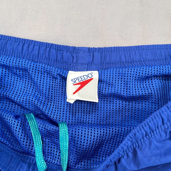 VINTAGE Y2K Speedo Swim Shorts Trunks Mens L Blue 5" Inseam Mesh Lined Swim Surf - Picture 2 of 7